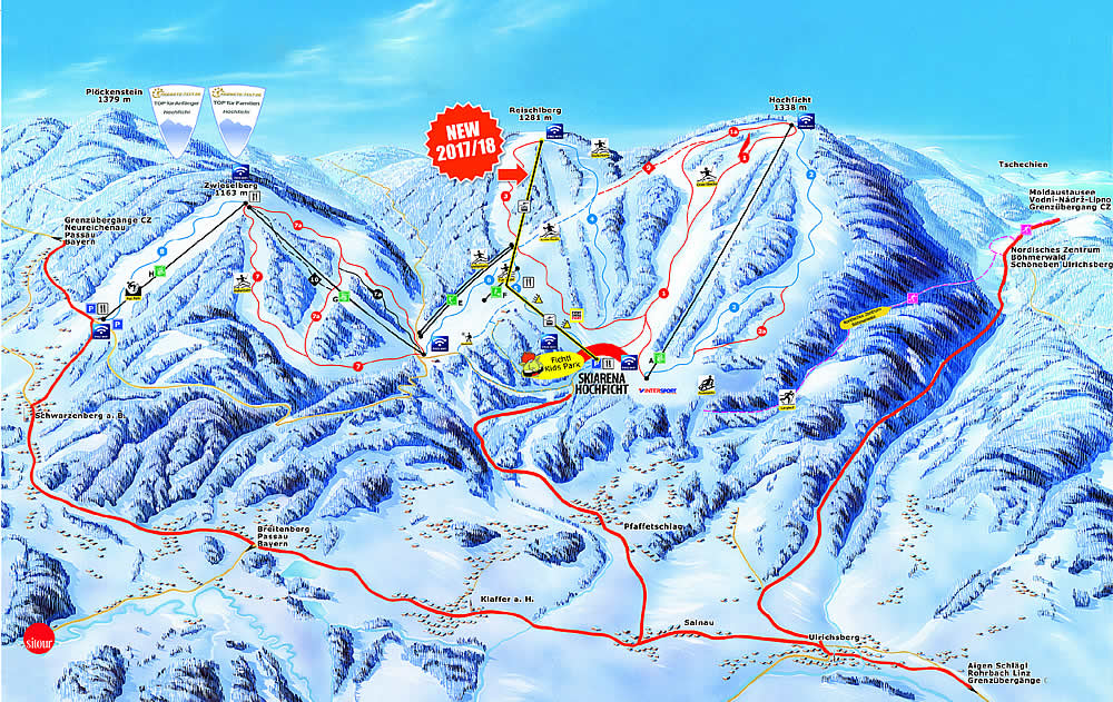 Skiareál Hochficht - panoramatická mapa sjezdovek